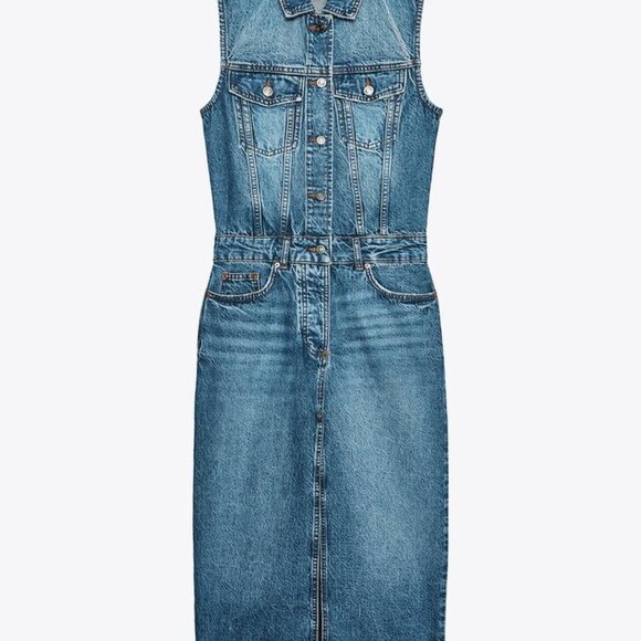 NWT ZARA Z1975 SLEEVELESS DENIM MIDI DRESS M - Picture 2 of 5